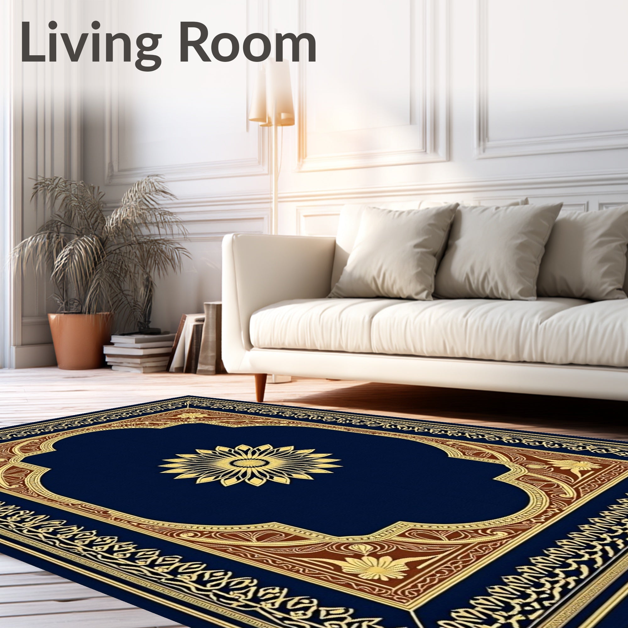 Gold Sunburst on Navy Traditional Medallion Rug