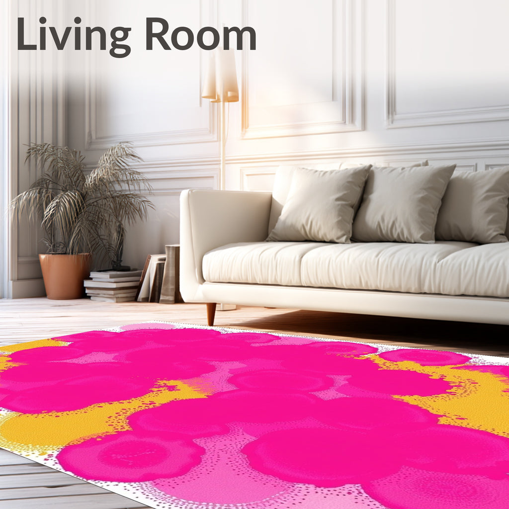 Vibrant Pink Golden Circles Splash Rug