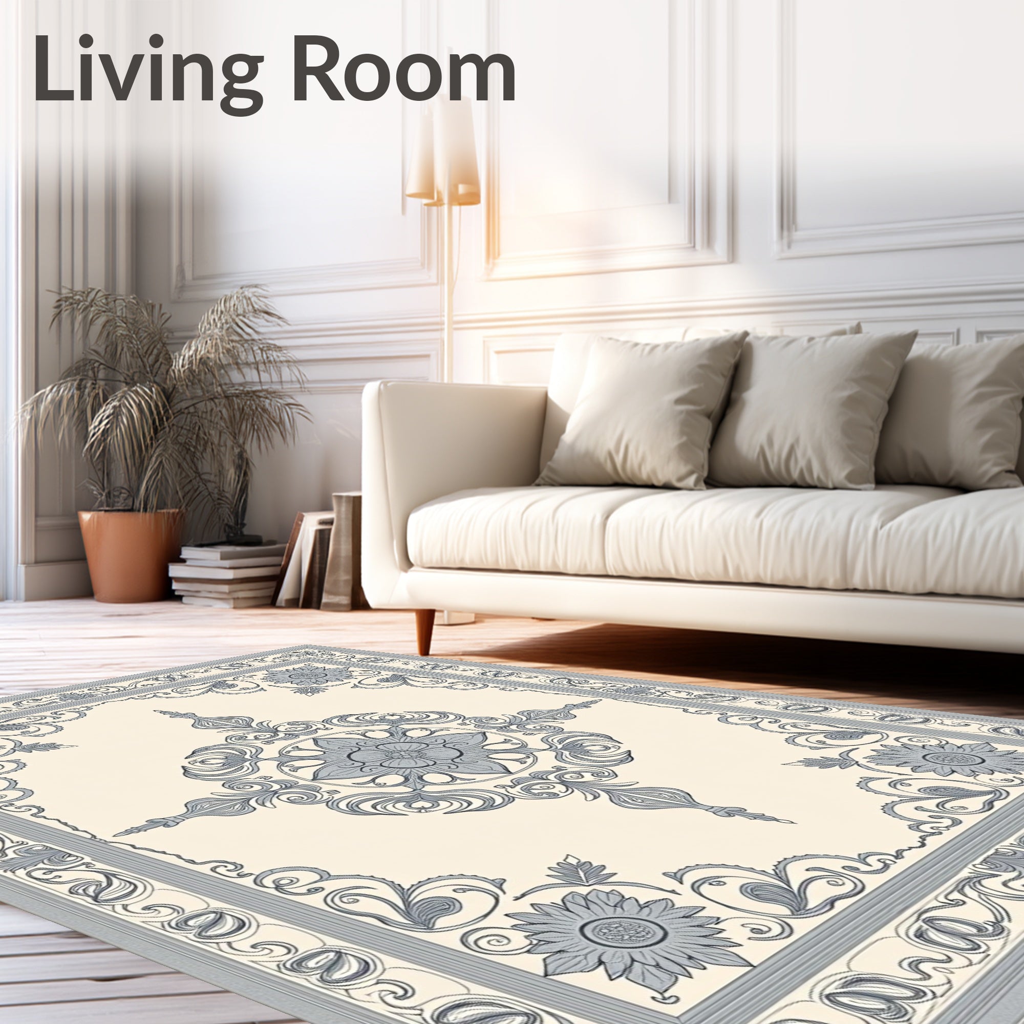 Antique Blue Ornate Floral Scroll Rug
