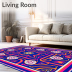 Vibrant Blue Pink Sunburst Medallion Rug
