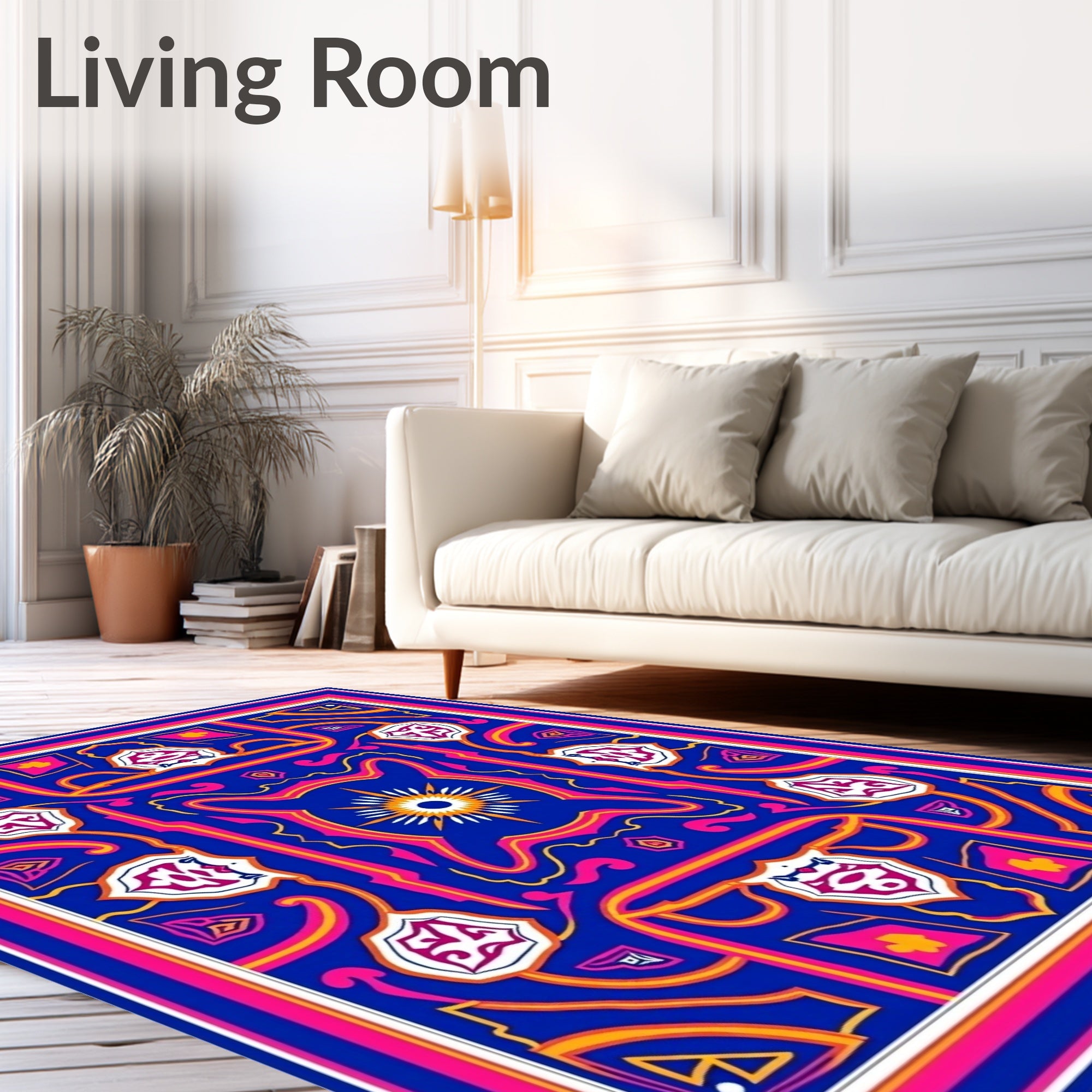Vibrant Blue Pink Sunburst Medallion Rug