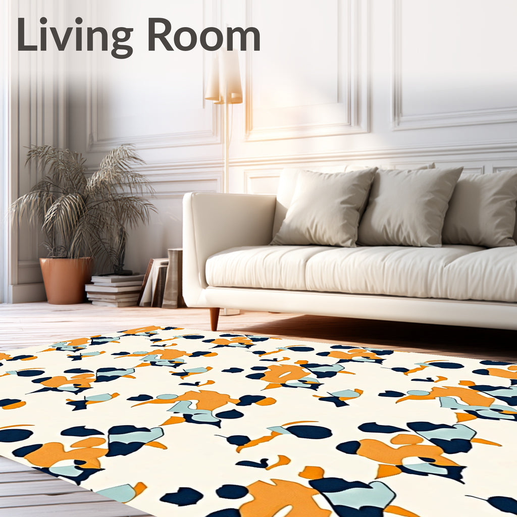 Abstract Orange Blue Navy Organic Shapes Rug