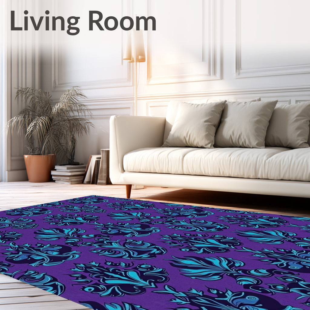 Regal Purple Teal Damask Floral Rug