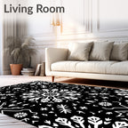 Dark Black White Snowflake Medallion Ornament Rug