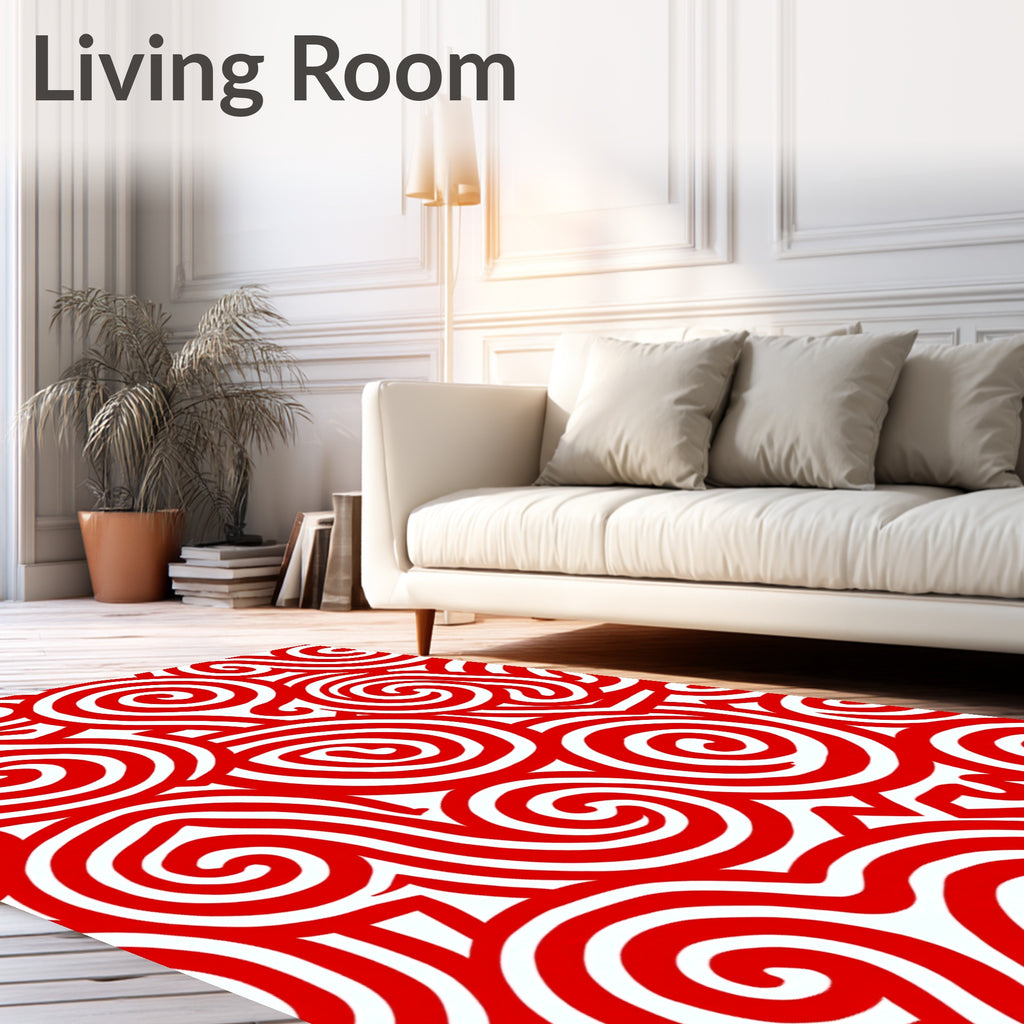 Crimson Swirl Abstract Lines Rug