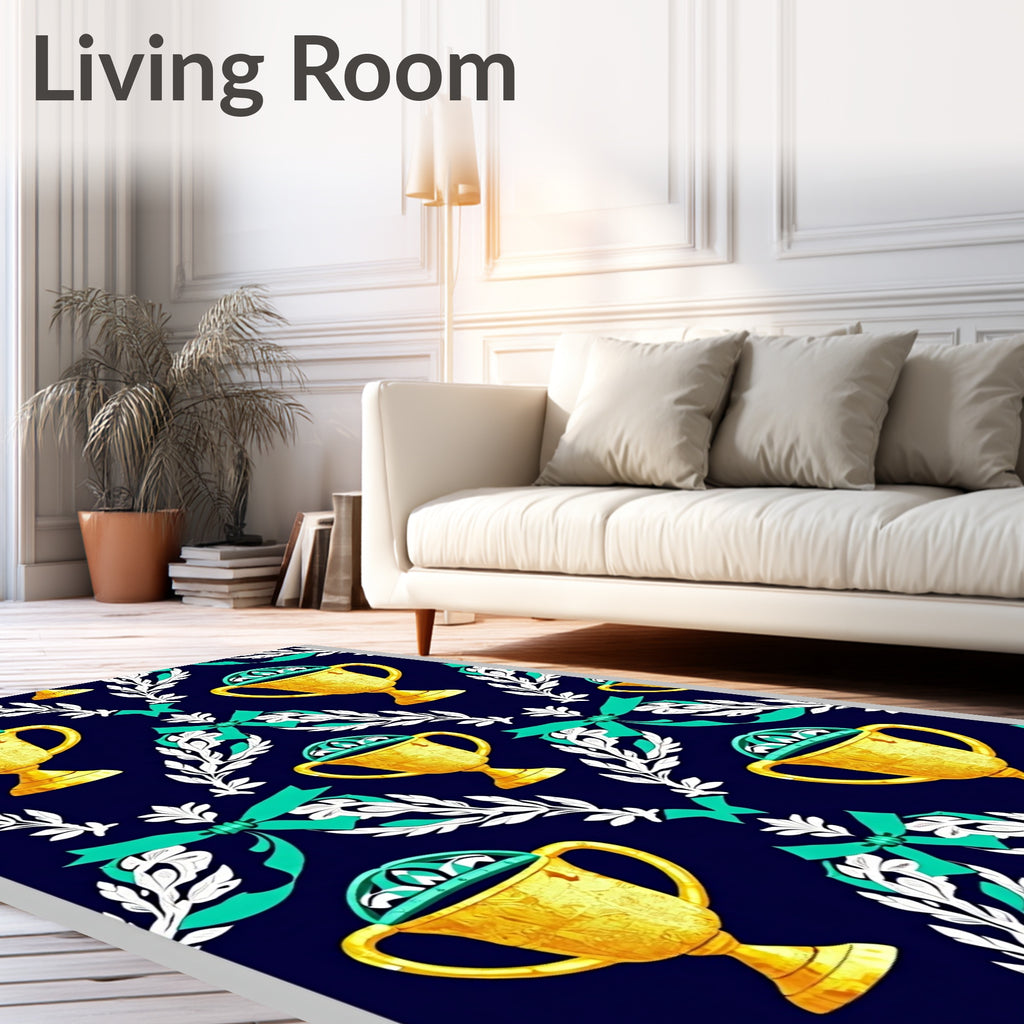 Golden Trophy Laurel Wreath Ribbons Rug