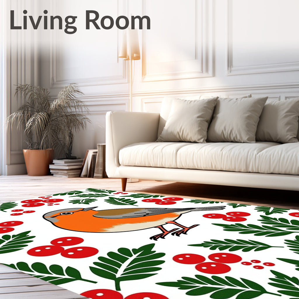 Whimsical Robin And Holly Berries Rug