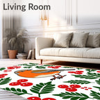 Whimsical Robin And Holly Berries Rug