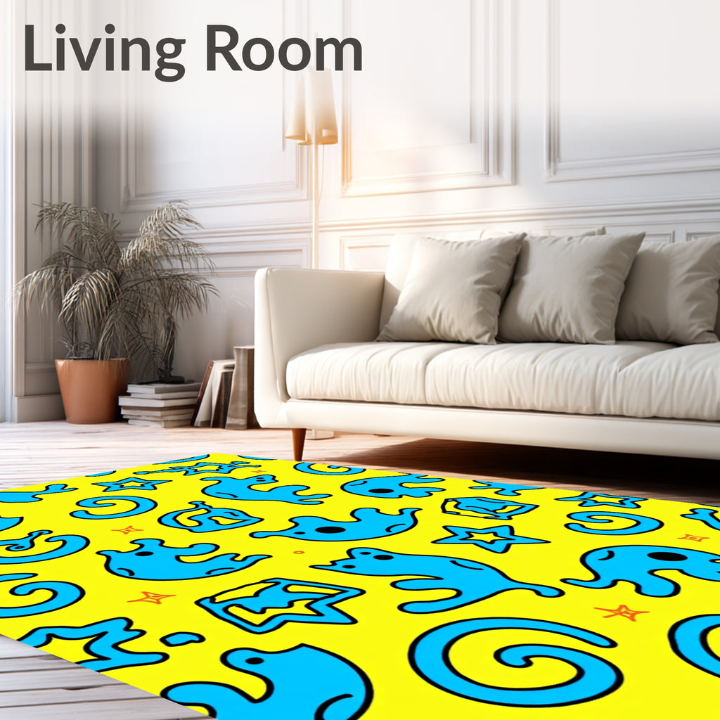 Bright Blue Whimsical Jellyfish Shapes Rug