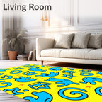 Bright Blue Whimsical Jellyfish Shapes Rug