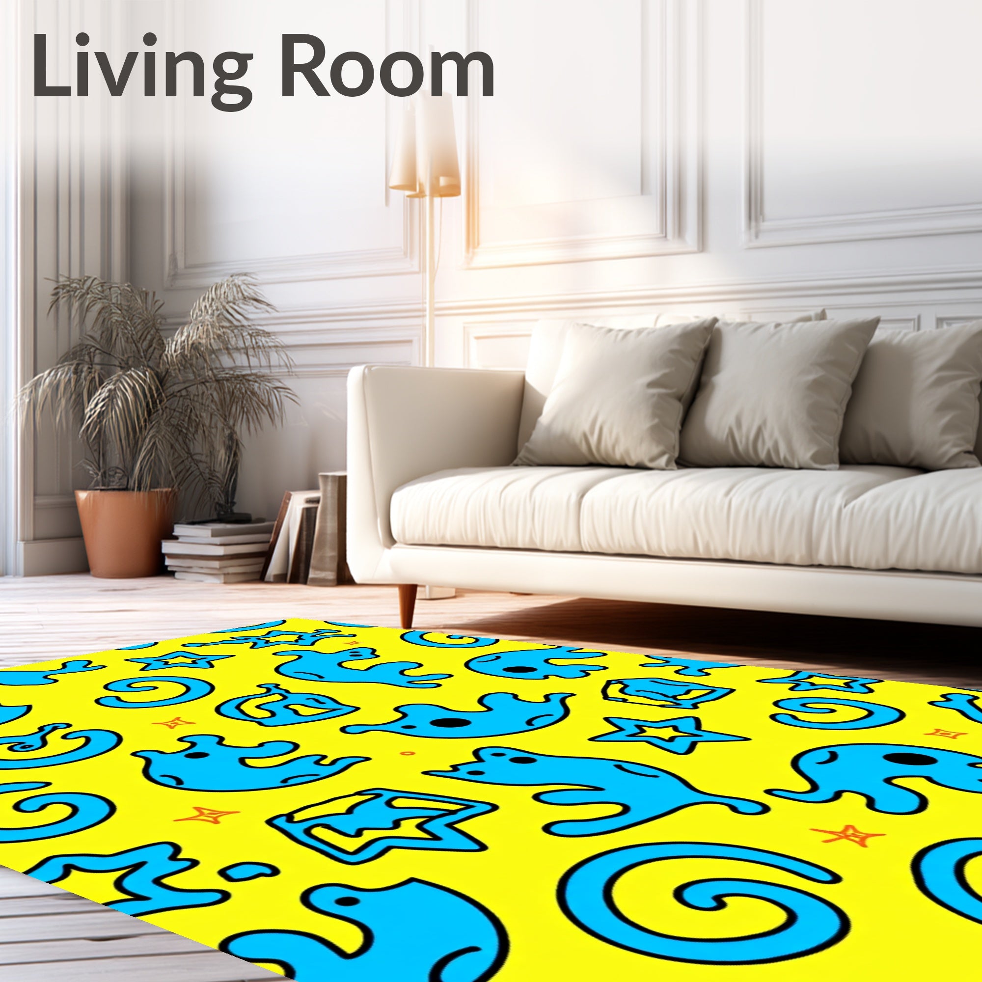 Bright Blue Whimsical Jellyfish Shapes Rug