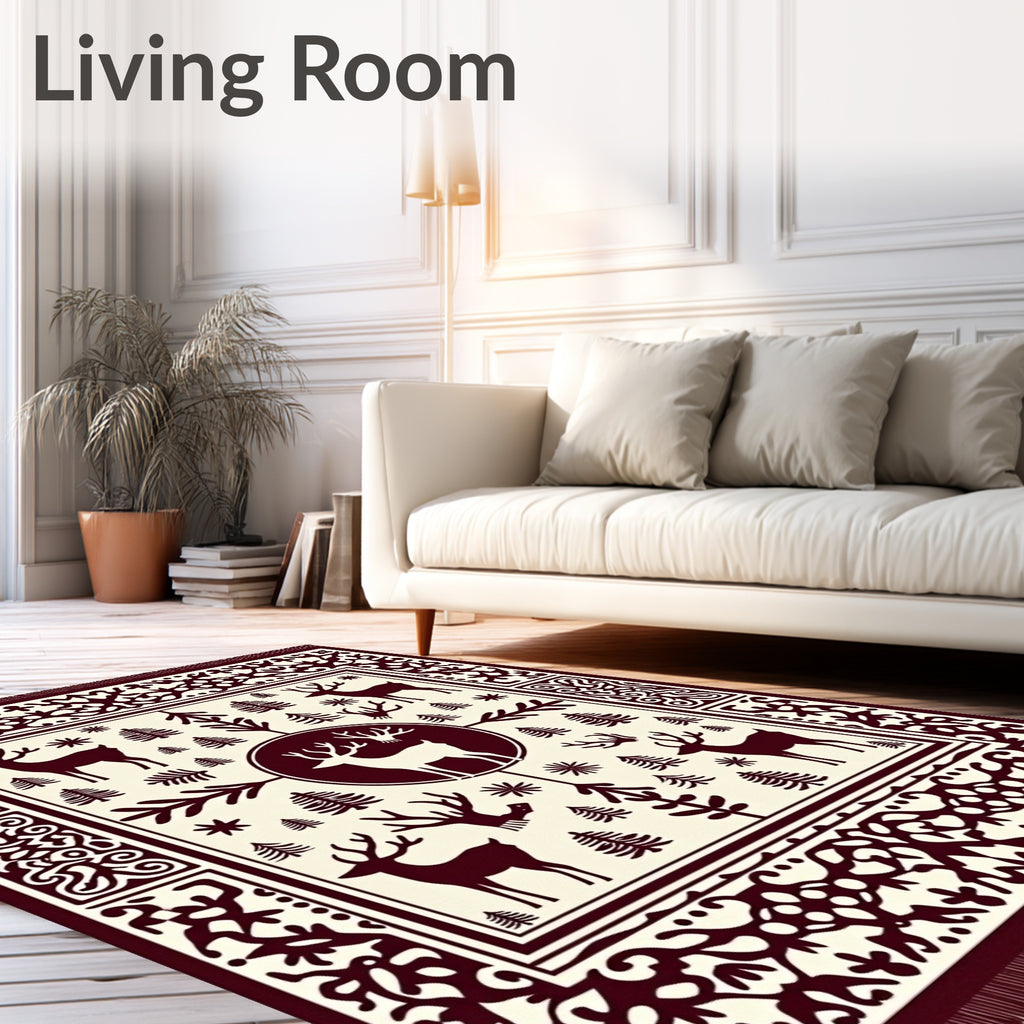 Crimson Deer Forest Square Rug