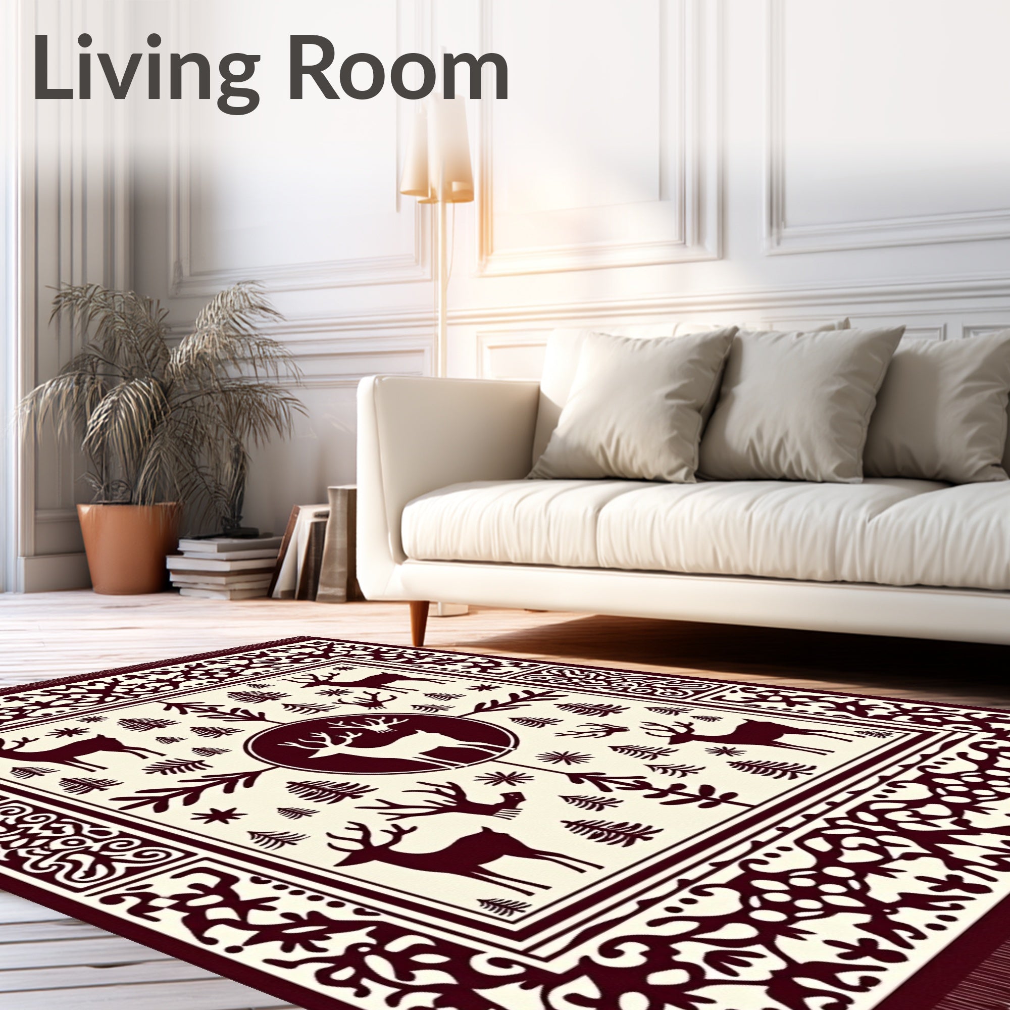 Crimson Deer Forest Square Rug