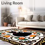 Black Cat Orange Floral Border Rug