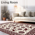 Maroon Deer Snowflake Folk Art Rug