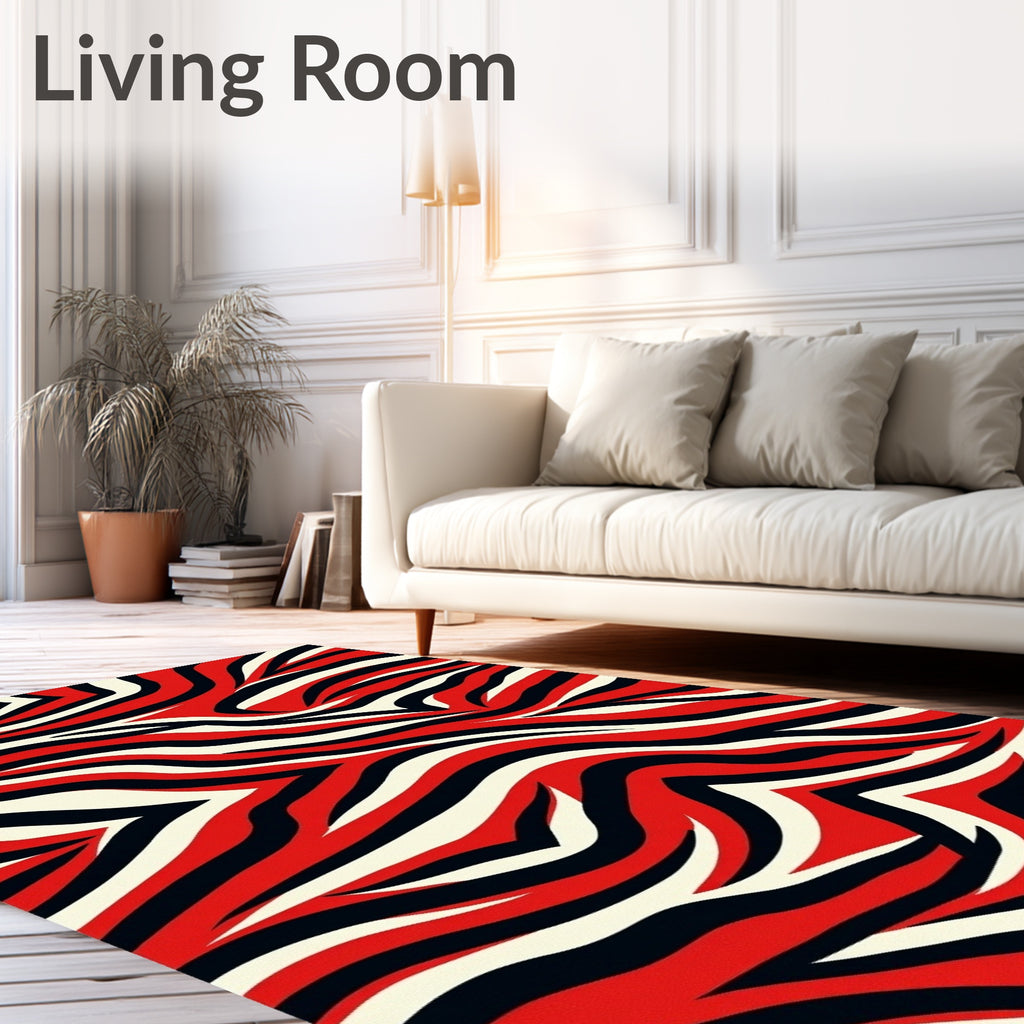 Crimson Cream Black Zebra StripesRug Rug
