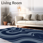 Dark Blue Swirling Agate Lines Rug