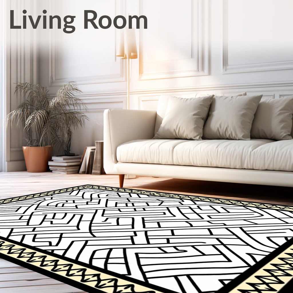 Bold Black Geometric Maze Rug