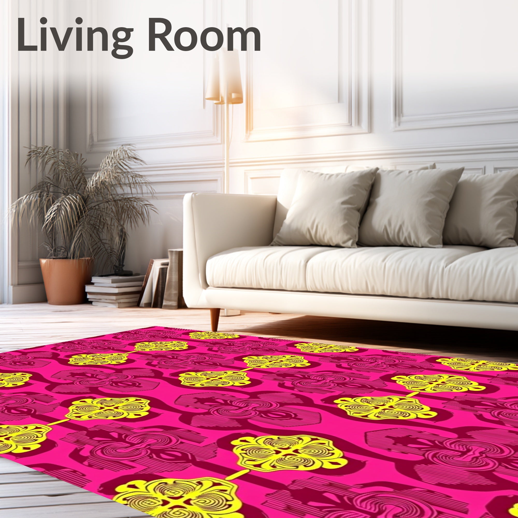 Vibrant Pink Yellow Abstract Medallion Rug