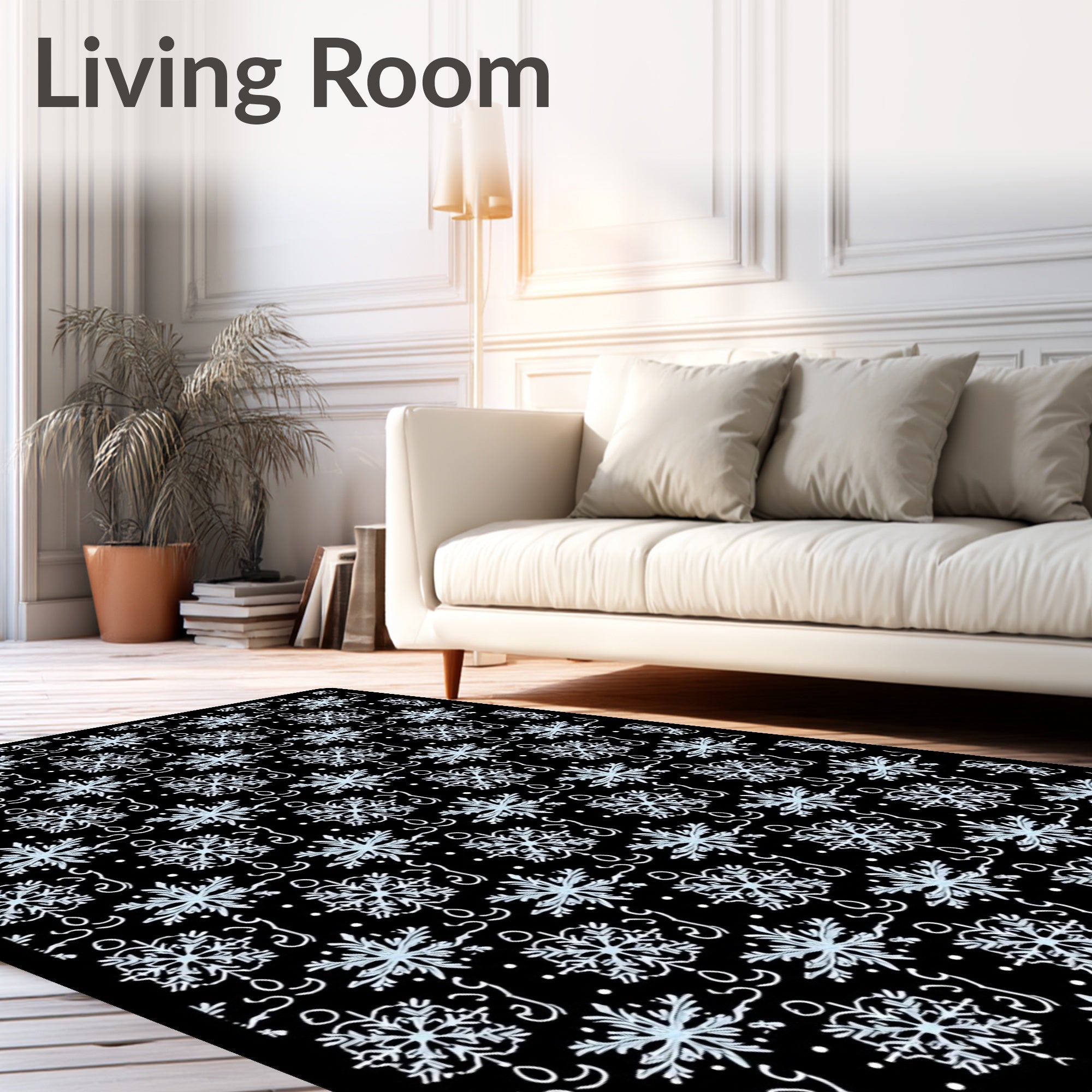 Black White Snowflake Garland Repeat Rug