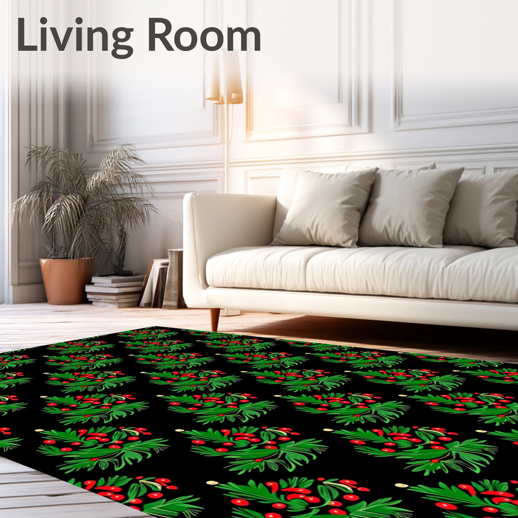 Green Holly Berry Christmas Trees Rug