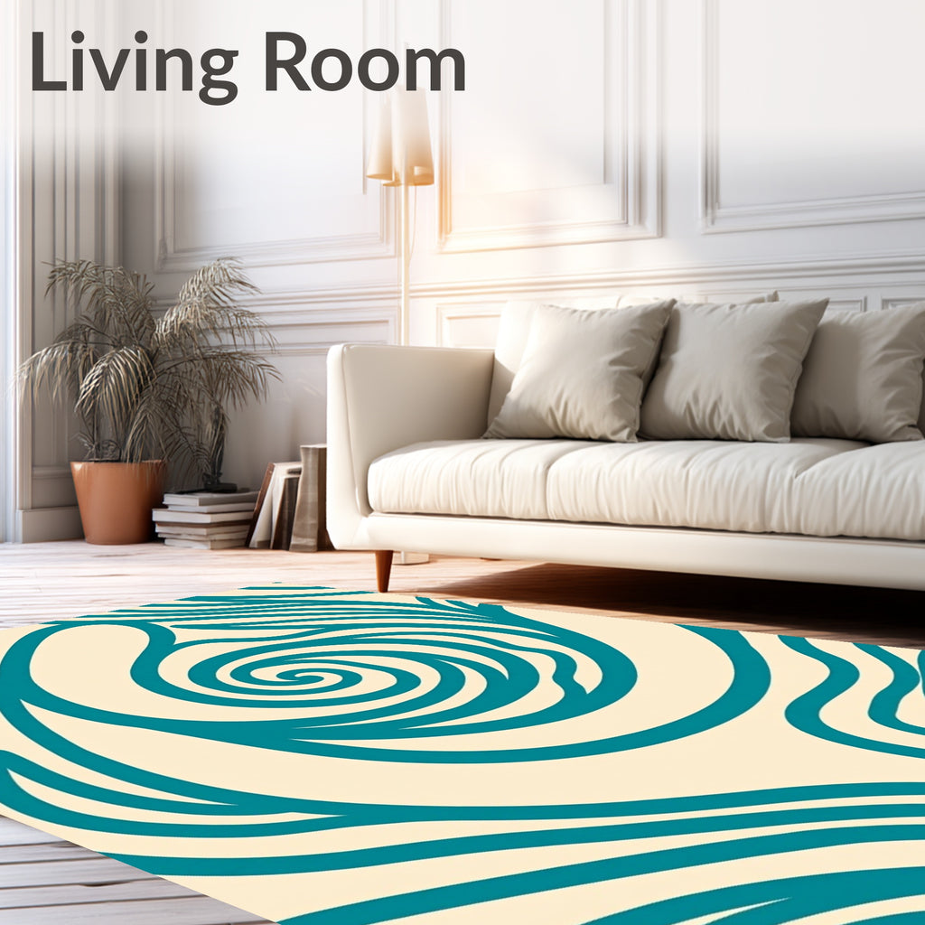 Teal Abstract Swirl Organic Lines Rug