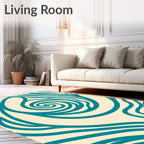 Teal Abstract Swirl Organic Lines Rug