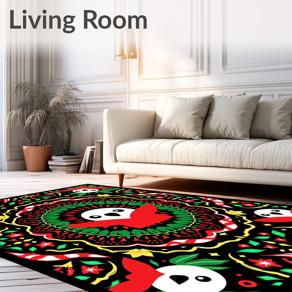 Whimsical Red Bird Kaleidoscope Rug