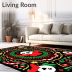 Whimsical Red Bird Kaleidoscope Rug