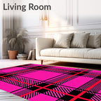 Bright Pink Black Red Plaid Tartan Rug