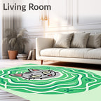Cute Gray Cat Green Swirl Paw Prints Rug