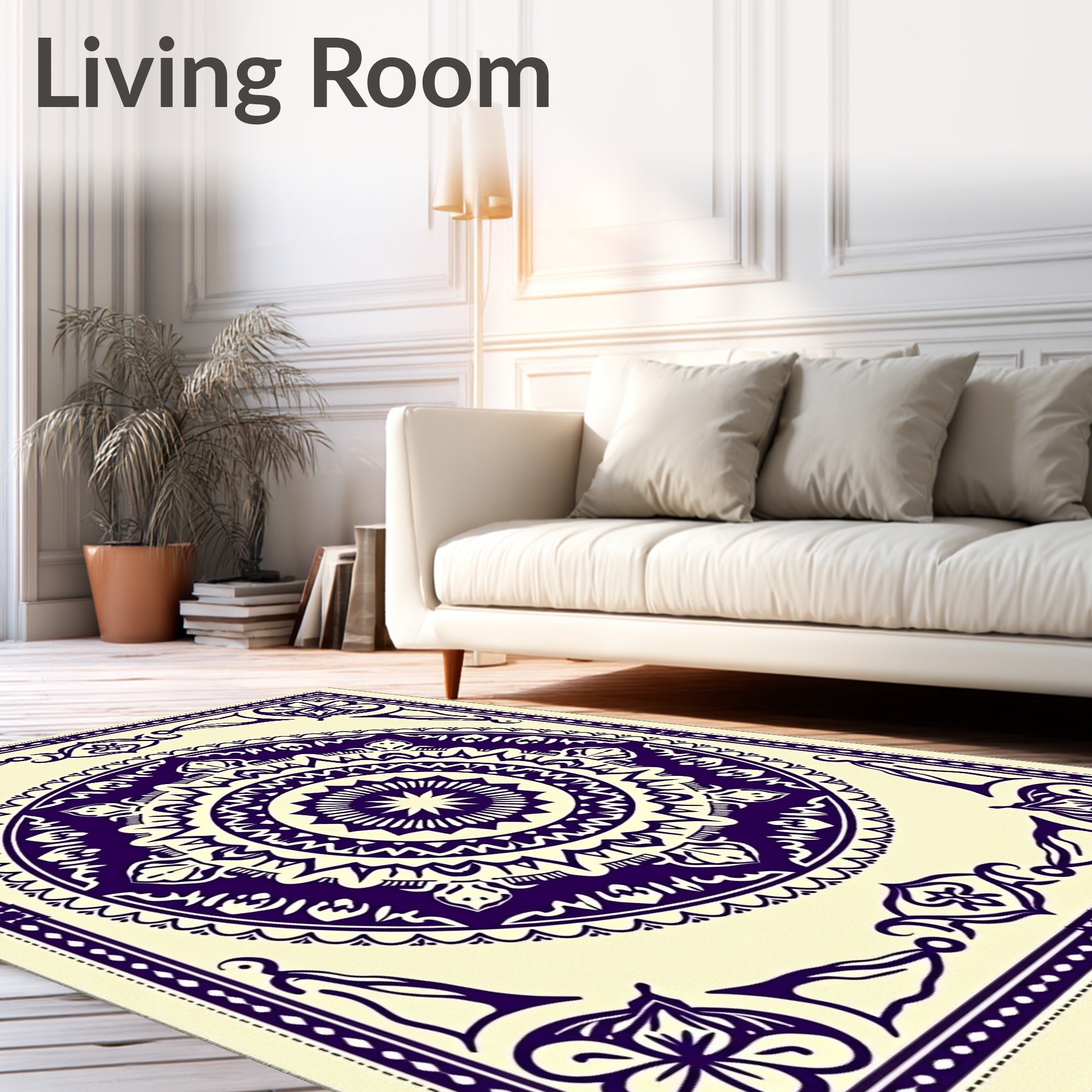 Deep Purple Mandala Medallion Cream Rug