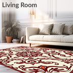Deep Red Vine Scroll Ivory Rug