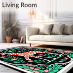 Bold Orange Giraffe Floral Meadow Rug