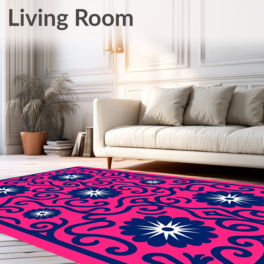Fuchsia Navy Floral Swirl Medallions Rug
