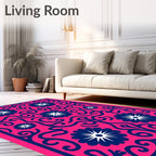 Fuchsia Navy Floral Swirl Medallions Rug
