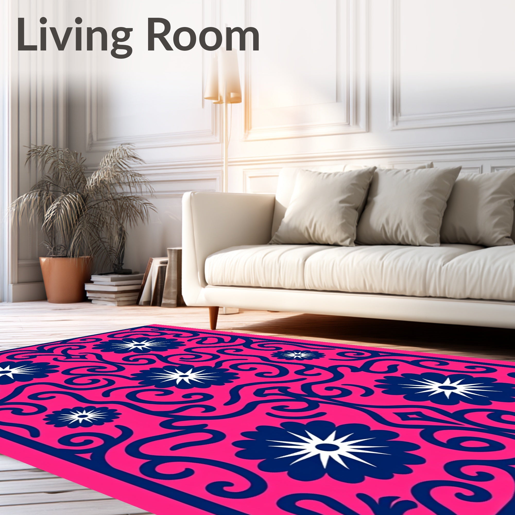 Fuchsia Navy Floral Swirl Medallions Rug