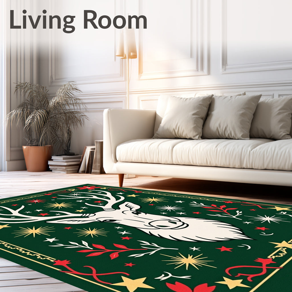 Festive Deer Red Floral Starburst Rug