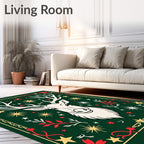 Festive Deer Red Floral Starburst Rug