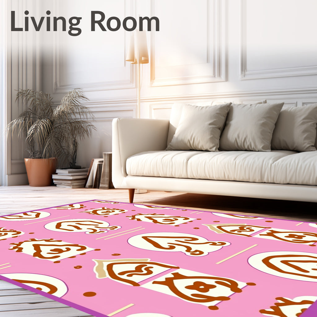 Pink Cream Brown Folk Art Figures Rug