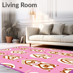 Pink Cream Brown Folk Art Figures Rug