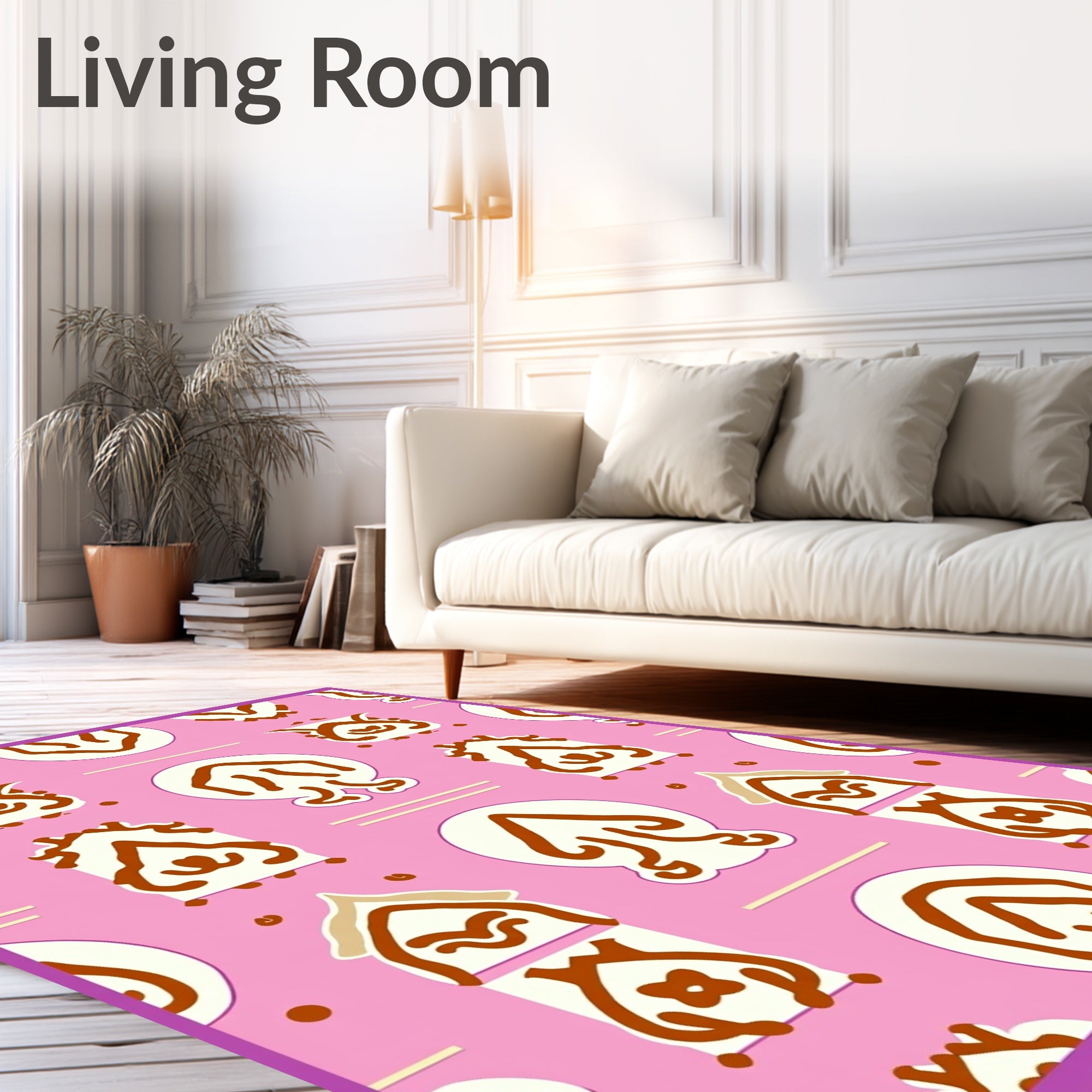 Pink Cream Brown Folk Art Figures Rug