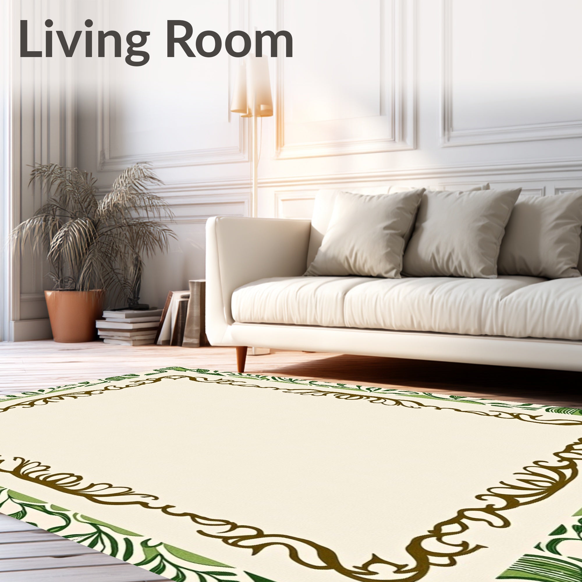 Gilded Brown Ivy Cream Border Rug