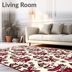 Deep Red Whimsical Cat Sailboat Collage Rug