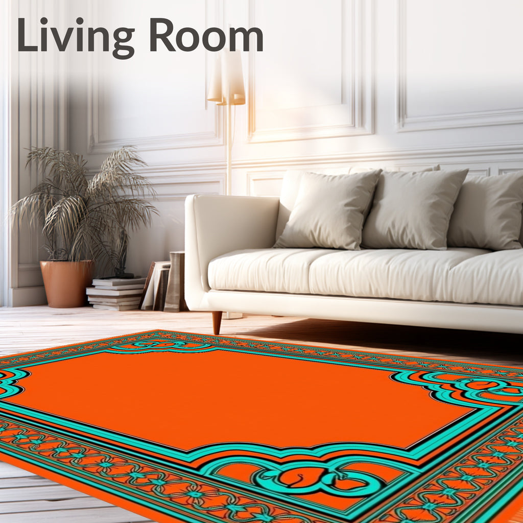 Orange Emerald Medallion Framed Rug