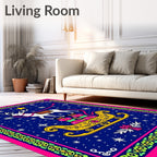 Vibrant Reindeer Sleigh Snowy Night Rug