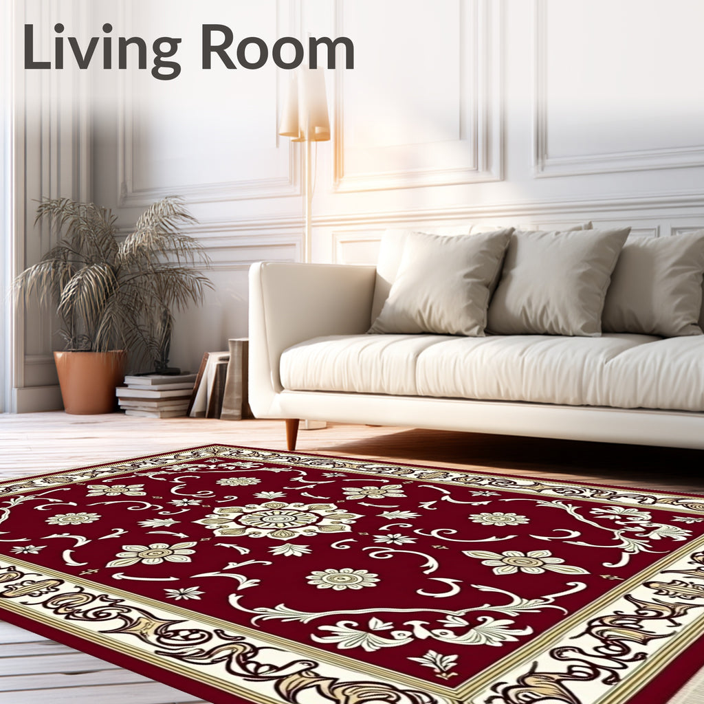 Elegant Crimson Floral Medallion Rug