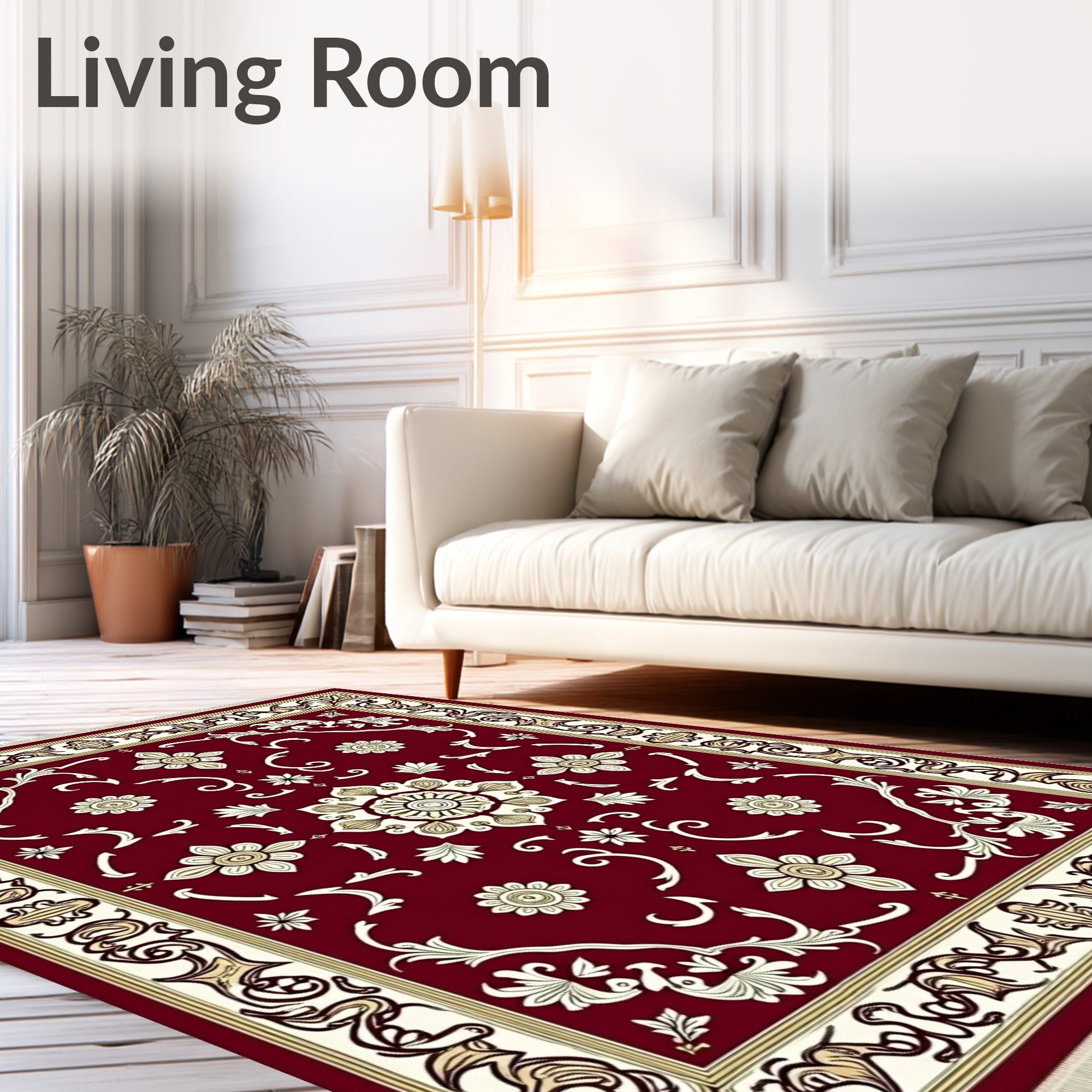 Elegant Crimson Floral Medallion Rug