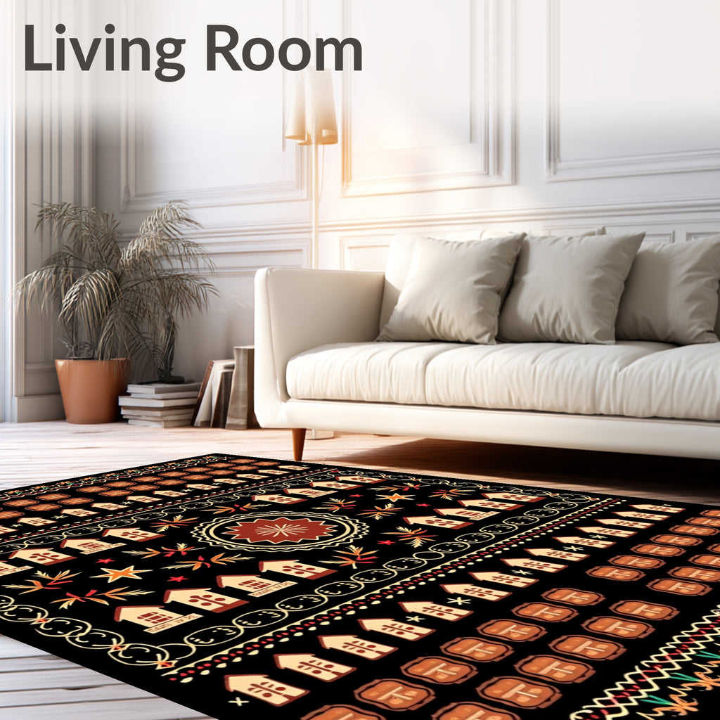 Terracotta Brown Folkloric House Medallion Rug