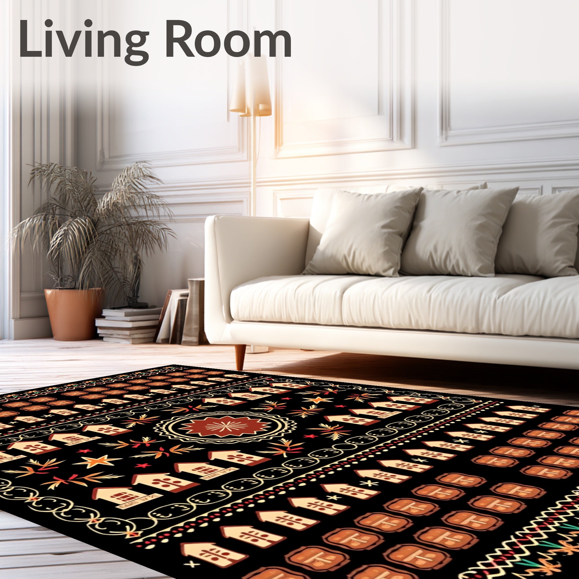 Terracotta Brown Folkloric House Medallion Rug
